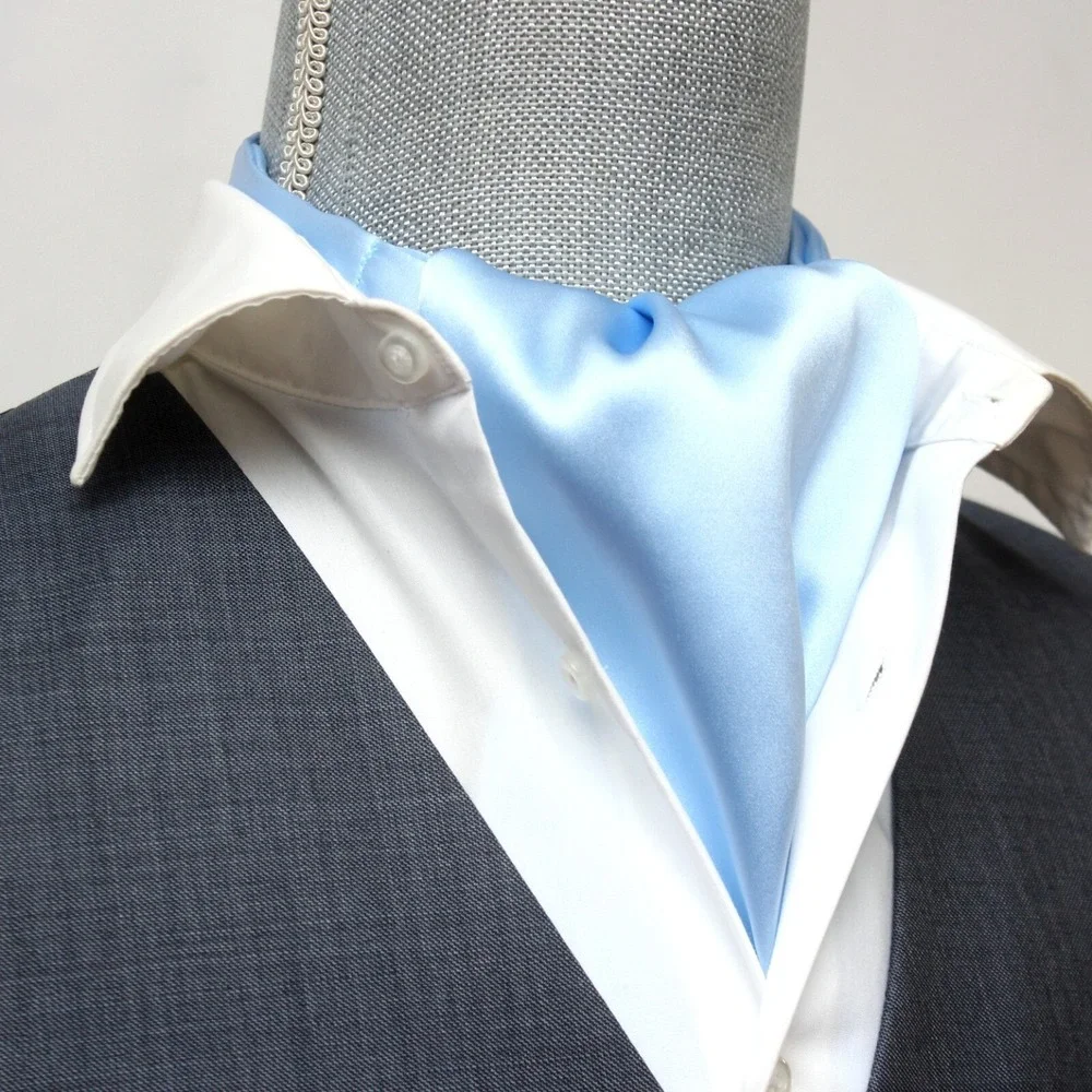 Camellucci Silk Men's Cravat Ascot Gift Box A197 Solid blue - Picture 3 of 11